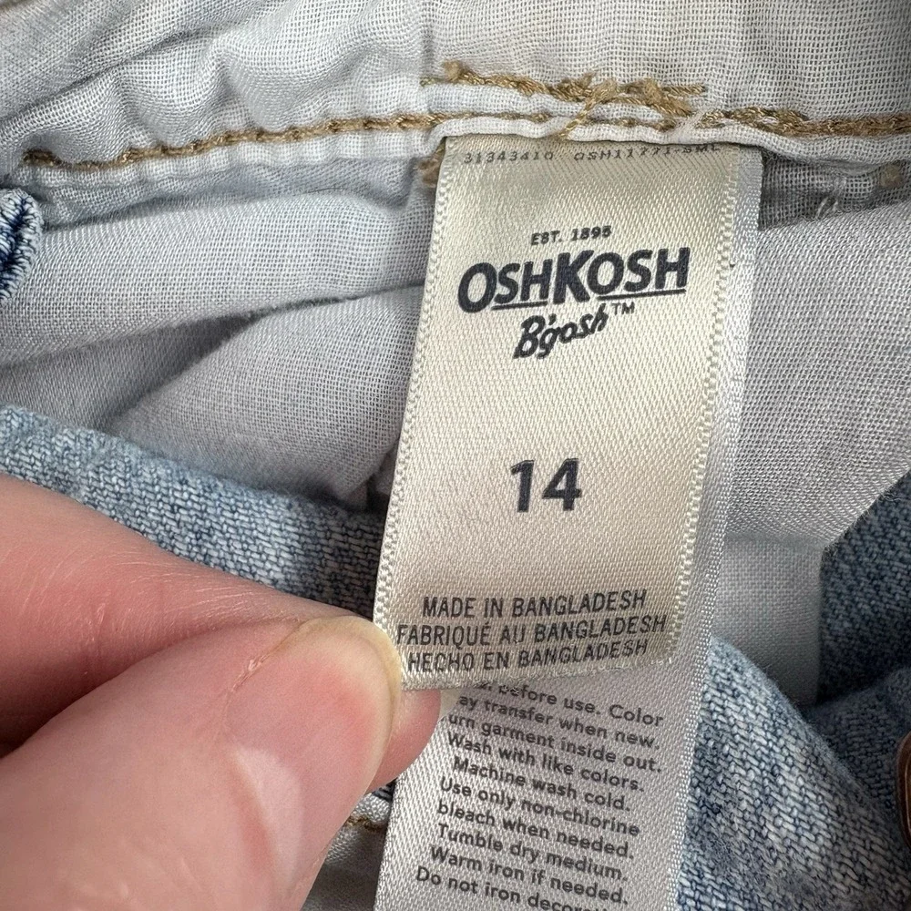 Y2K Oshkosh B'gosh Denim Overalls Girls 14 Button Front‎ Distressed Country Farm